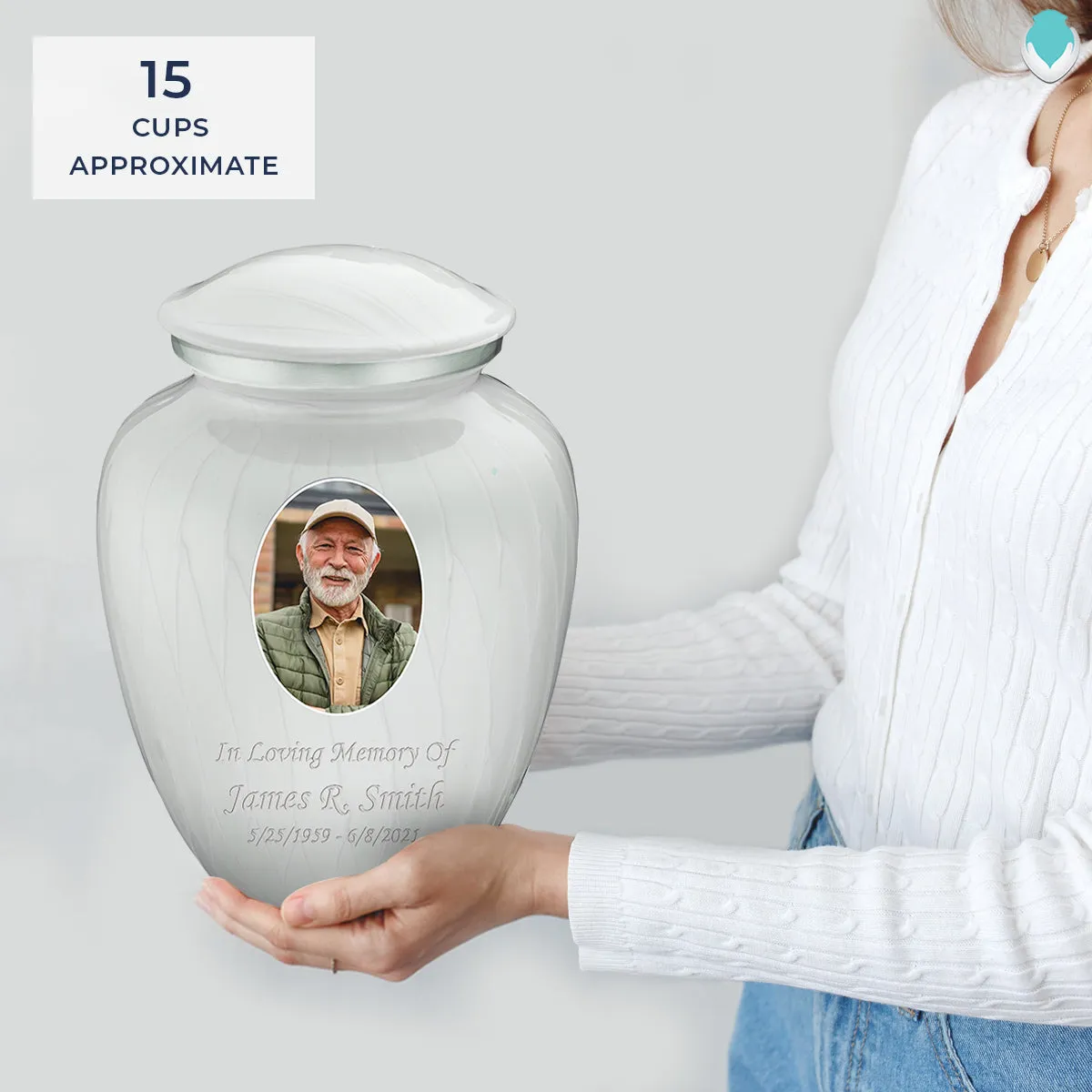 Adult Embrace Pearl White Portrait Cremation Urn