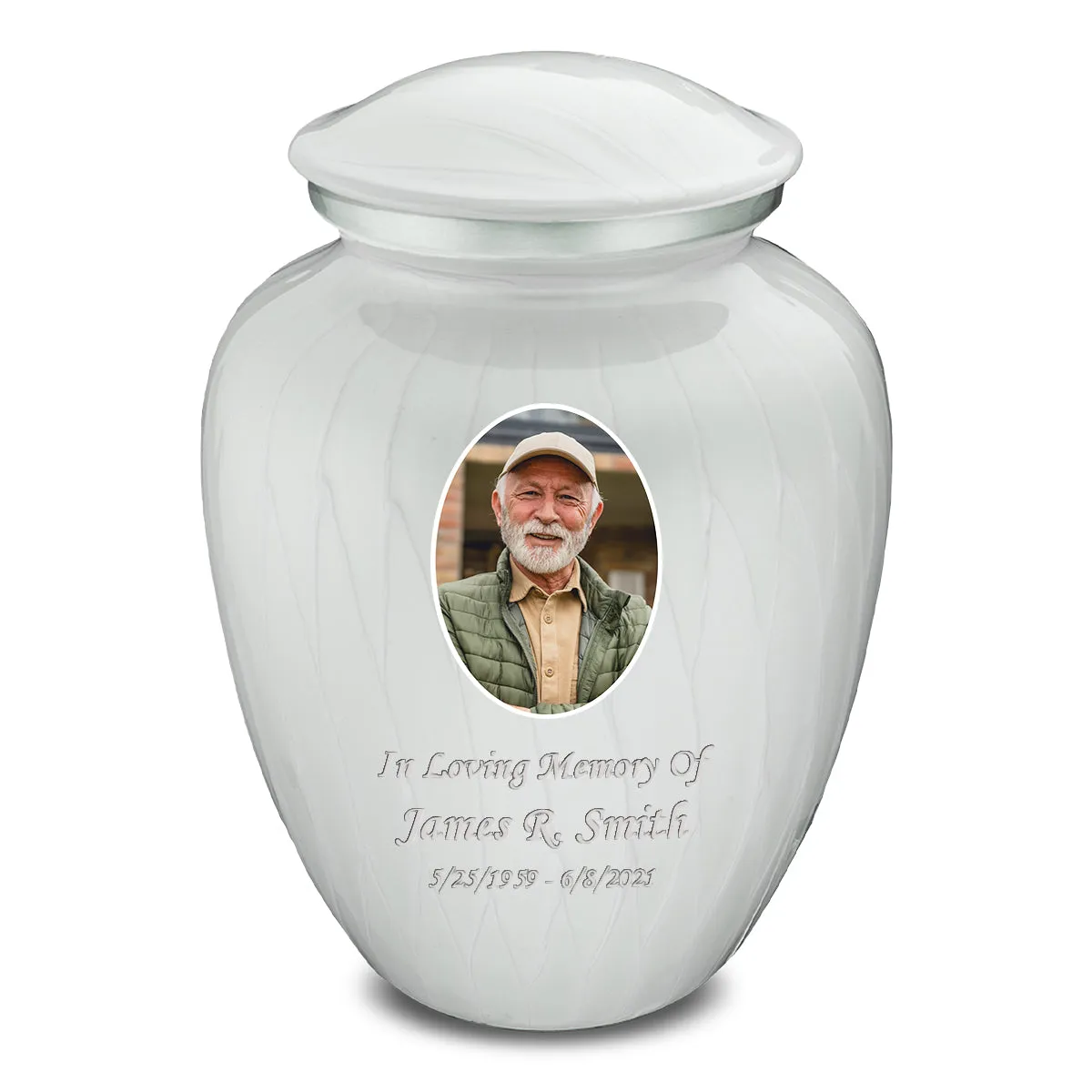 Adult Embrace Pearl White Portrait Cremation Urn