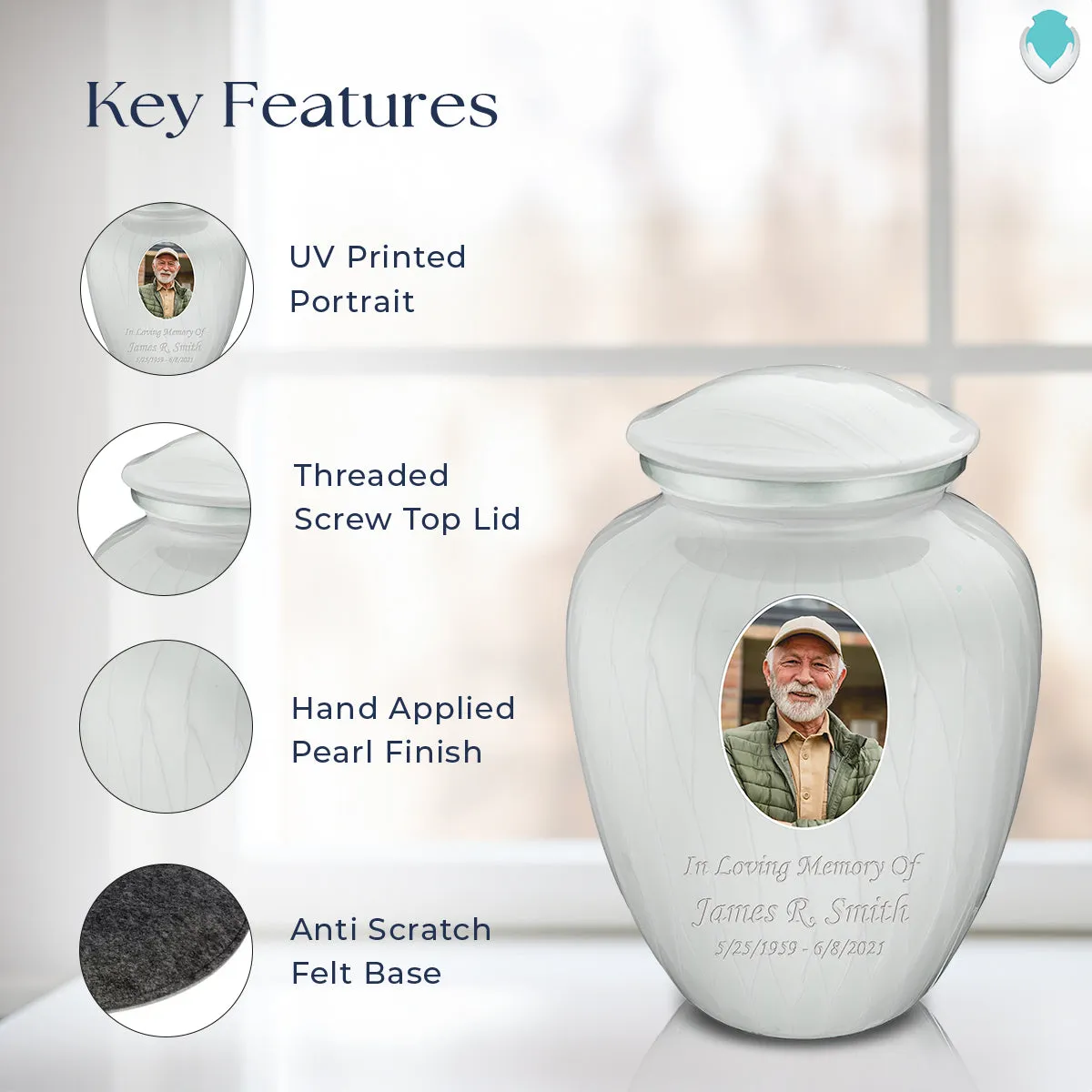 Adult Embrace Pearl White Portrait Cremation Urn