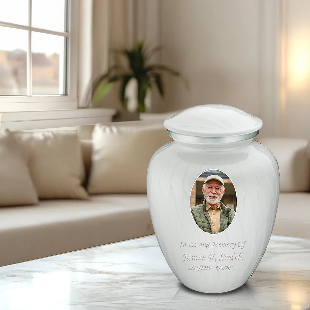 Adult Embrace Pearl White Portrait Cremation Urn