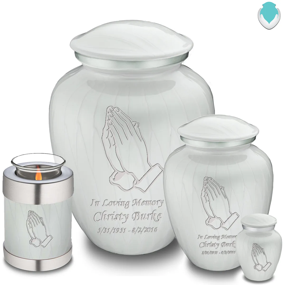 Adult Embrace Pearl White Praying Hands Cremation Urn