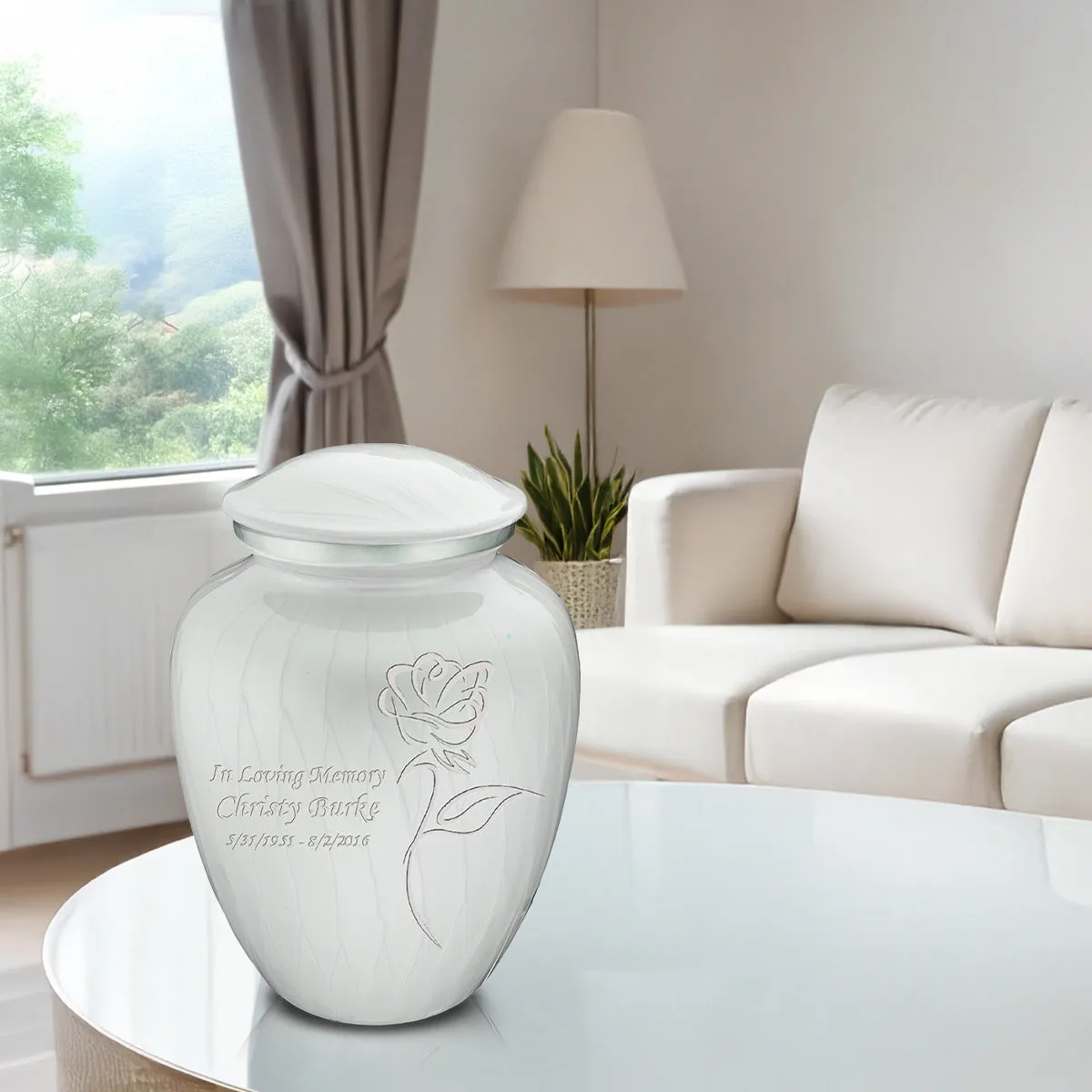 Adult Embrace Pearl White Rose Cremation Urn