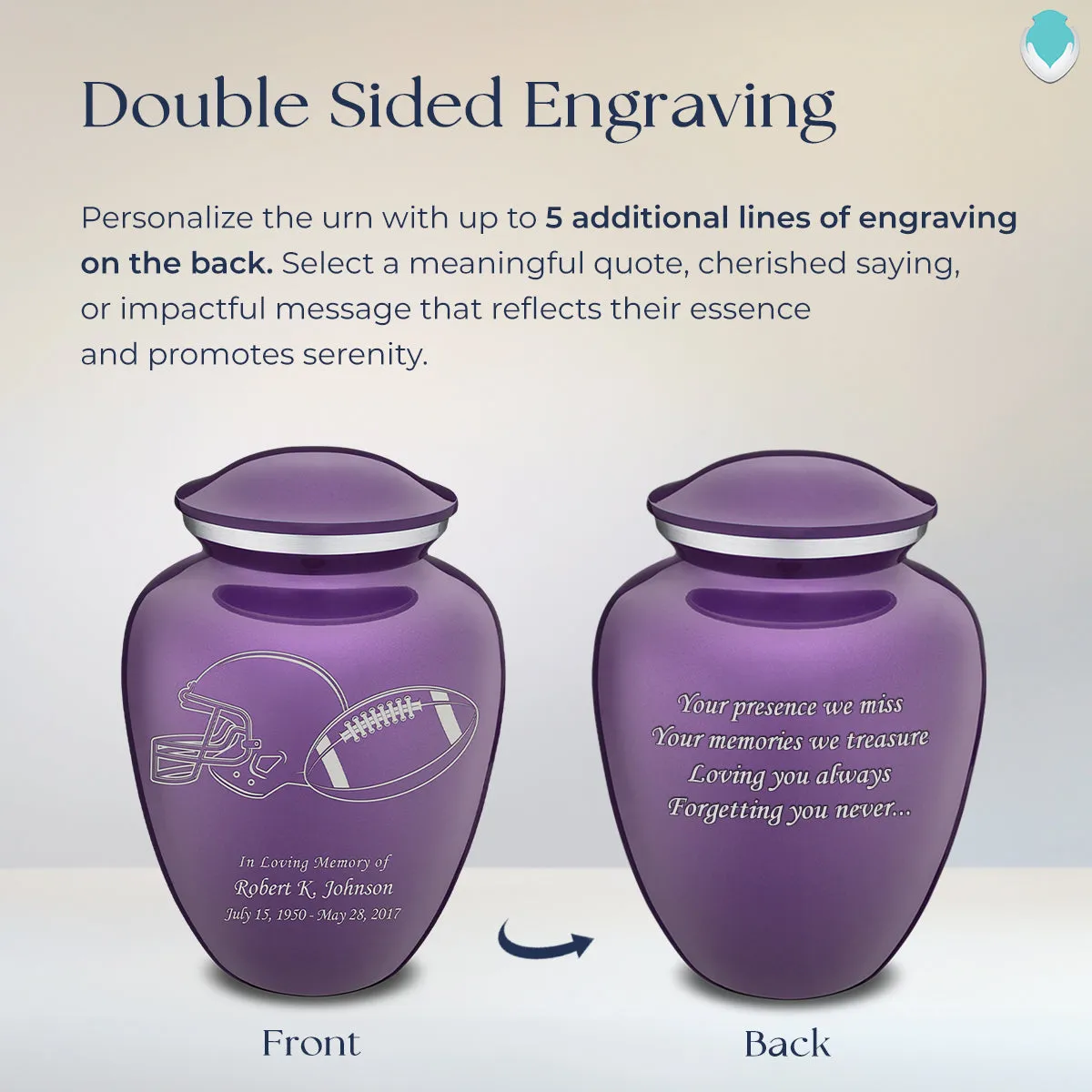 Adult Embrace Purple Football Cremation Urn