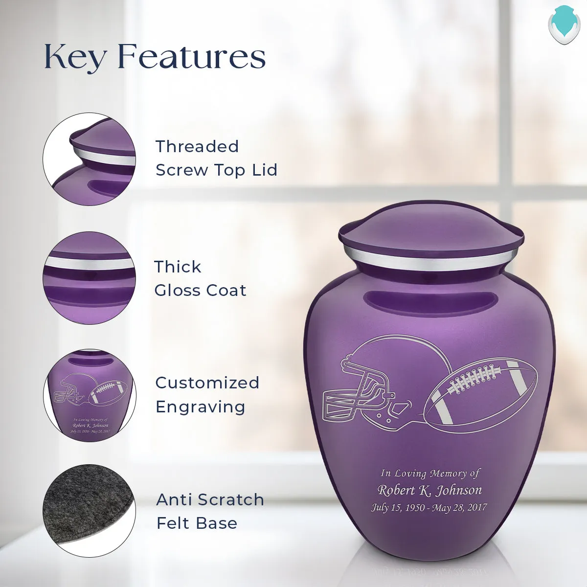 Adult Embrace Purple Football Cremation Urn