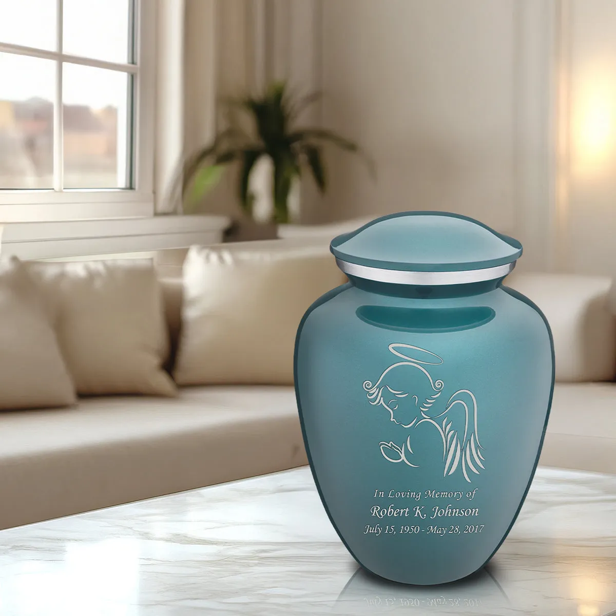 Adult Embrace Teal Angel Cremation Urn