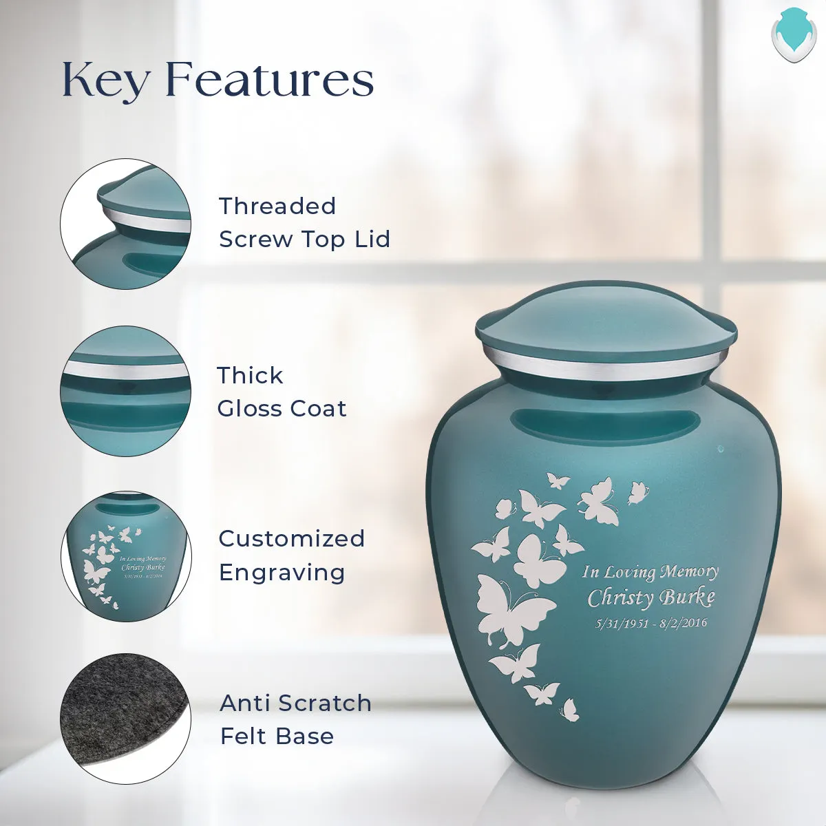 Adult Embrace Teal Butterfly Cremation Urn