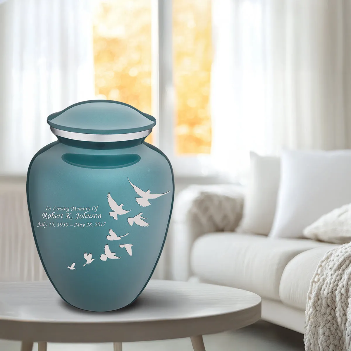 Adult Embrace Teal Doves Cremation Urn