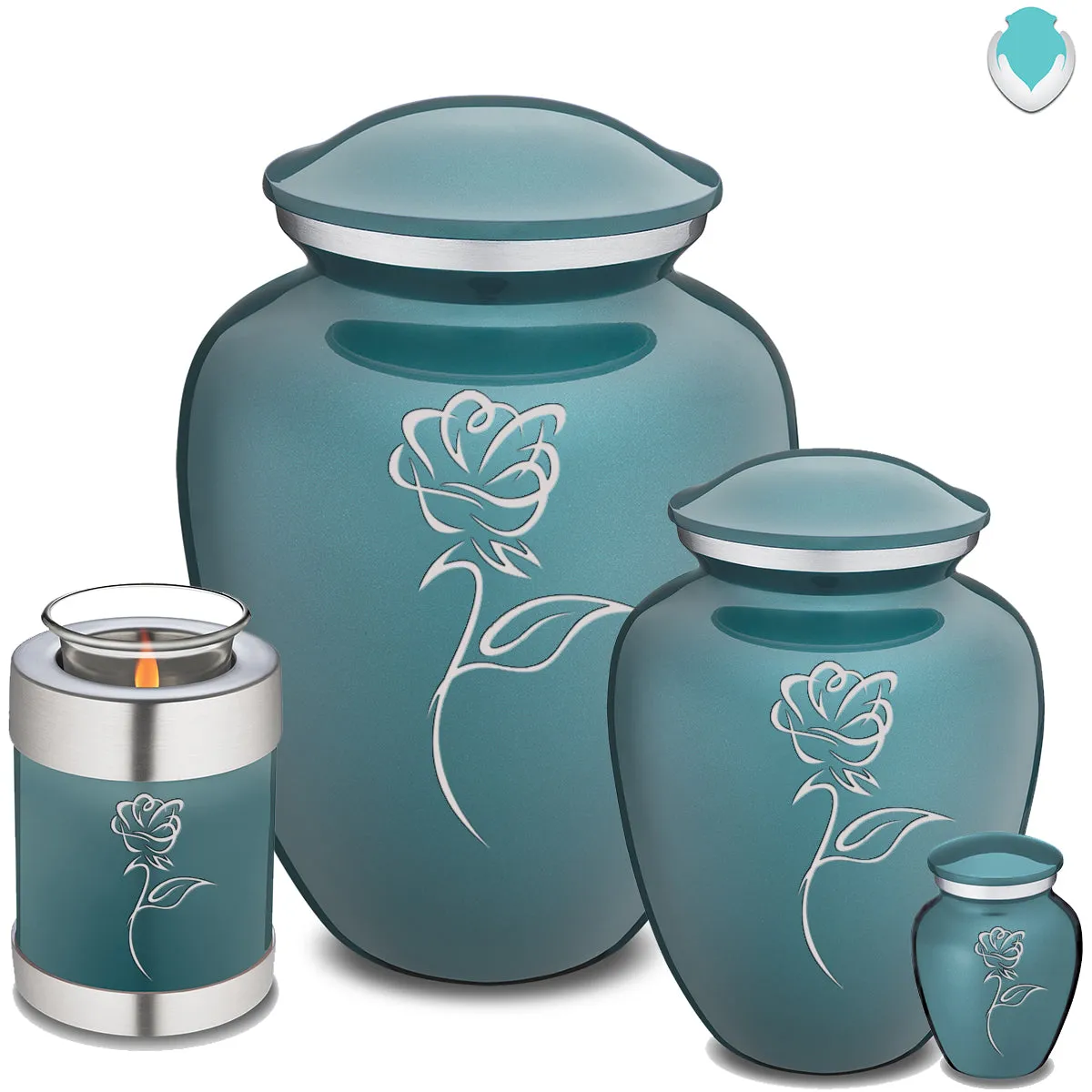 Adult Embrace Teal Rose Cremation Urn