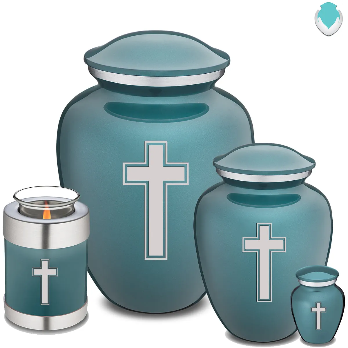 Adult Embrace Teal Simple Cross Cremation Urn