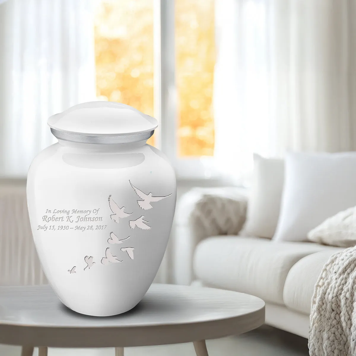 Adult Embrace White Doves Cremation Urn