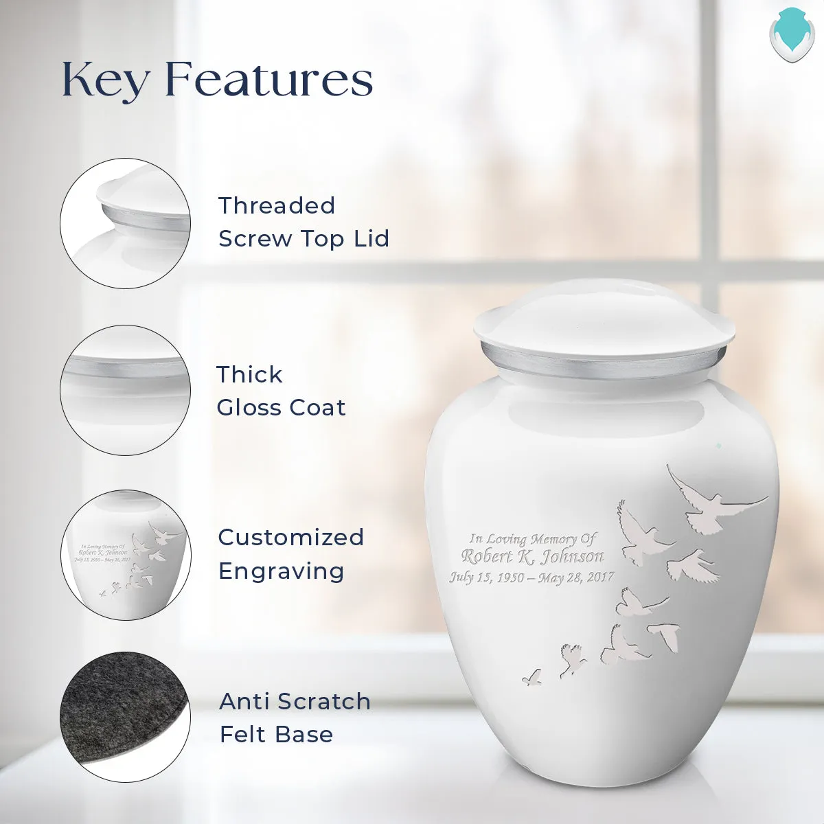 Adult Embrace White Doves Cremation Urn