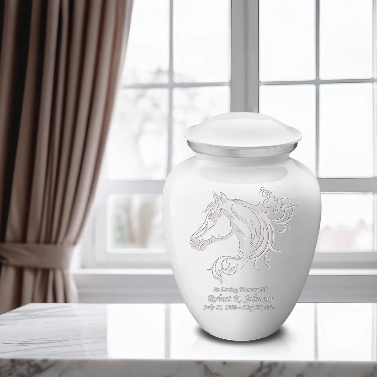 Adult Embrace White Horse Cremation Urn