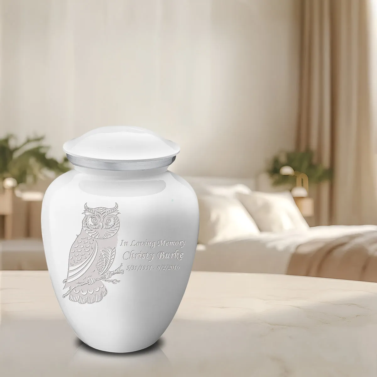 Adult Embrace White Owl Cremation Urn
