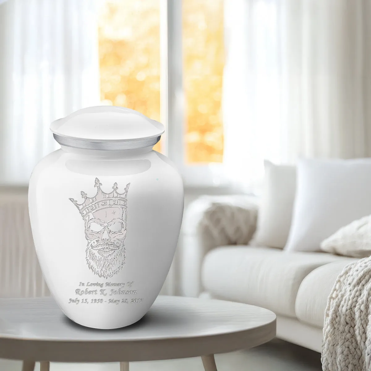 Adult Embrace White Skull Cremation Urn