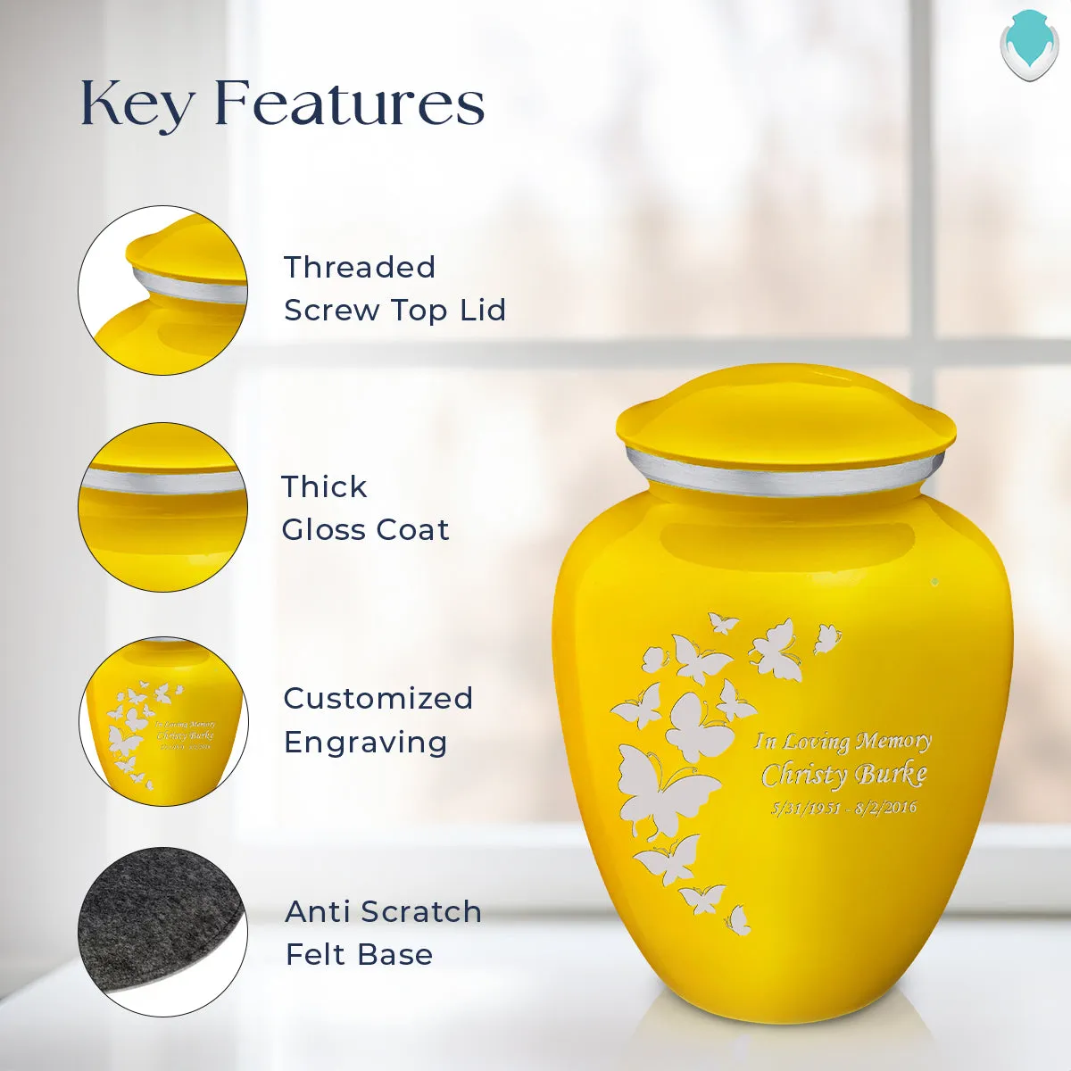 Adult Embrace Yellow Butterfly Cremation Urn