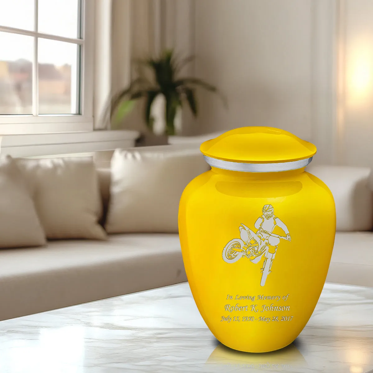 Adult Embrace Yellow Dirt Bike Cremation Urn