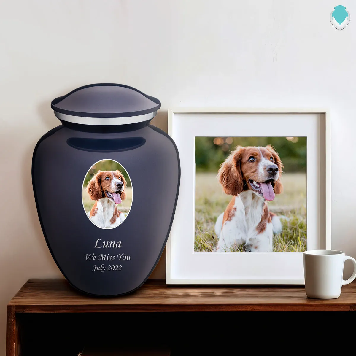 Adult Pet Embrace Cobalt Blue Portrait Cremation Urn
