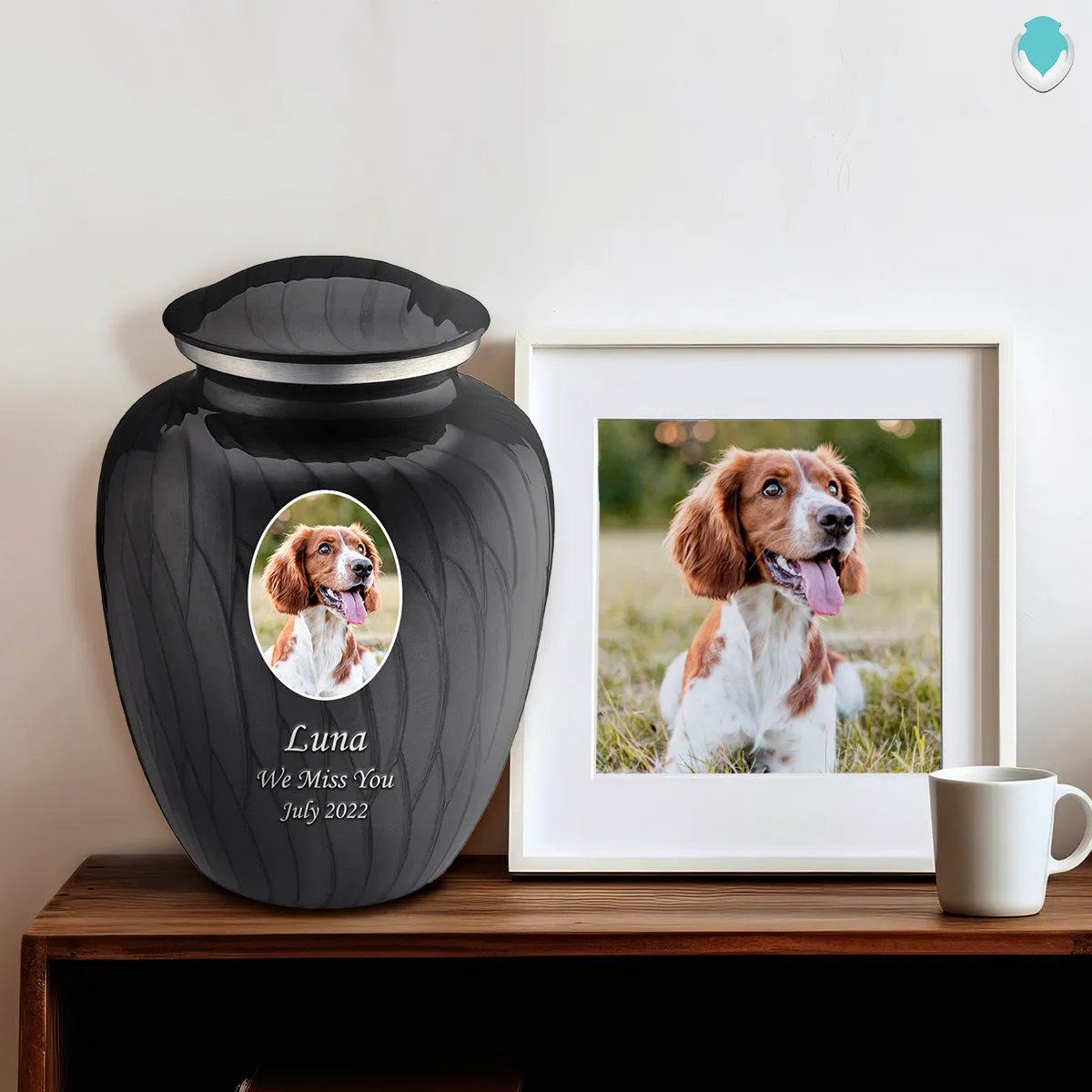 Adult Pet Embrace Pearl Black Portrait Cremation Urn