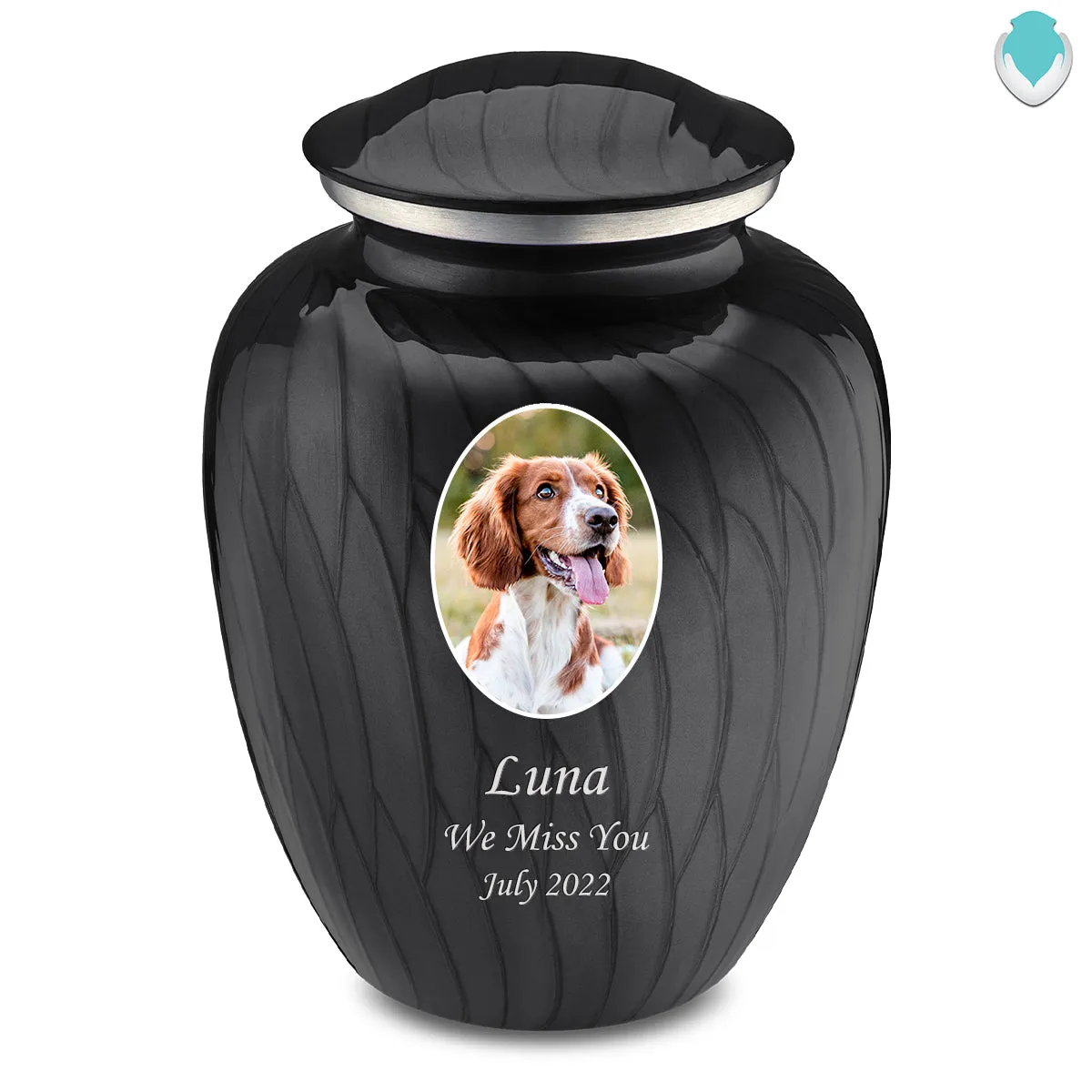 Adult Pet Embrace Pearl Black Portrait Cremation Urn