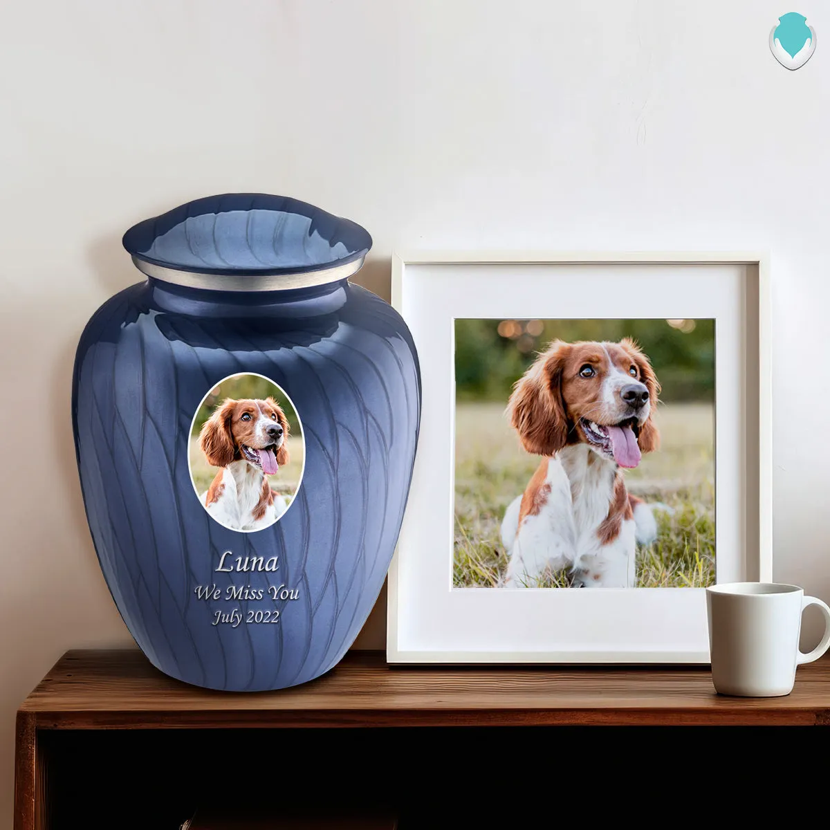 Adult Pet Embrace Pearl Cobalt Blue Portrait Cremation Urn