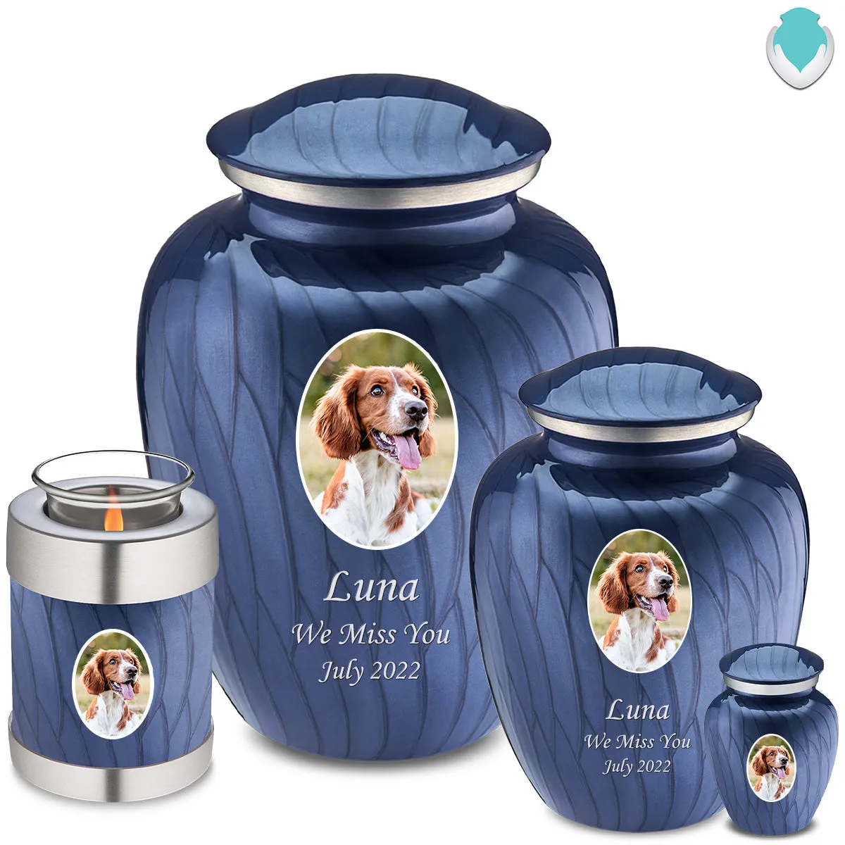Adult Pet Embrace Pearl Cobalt Blue Portrait Cremation Urn