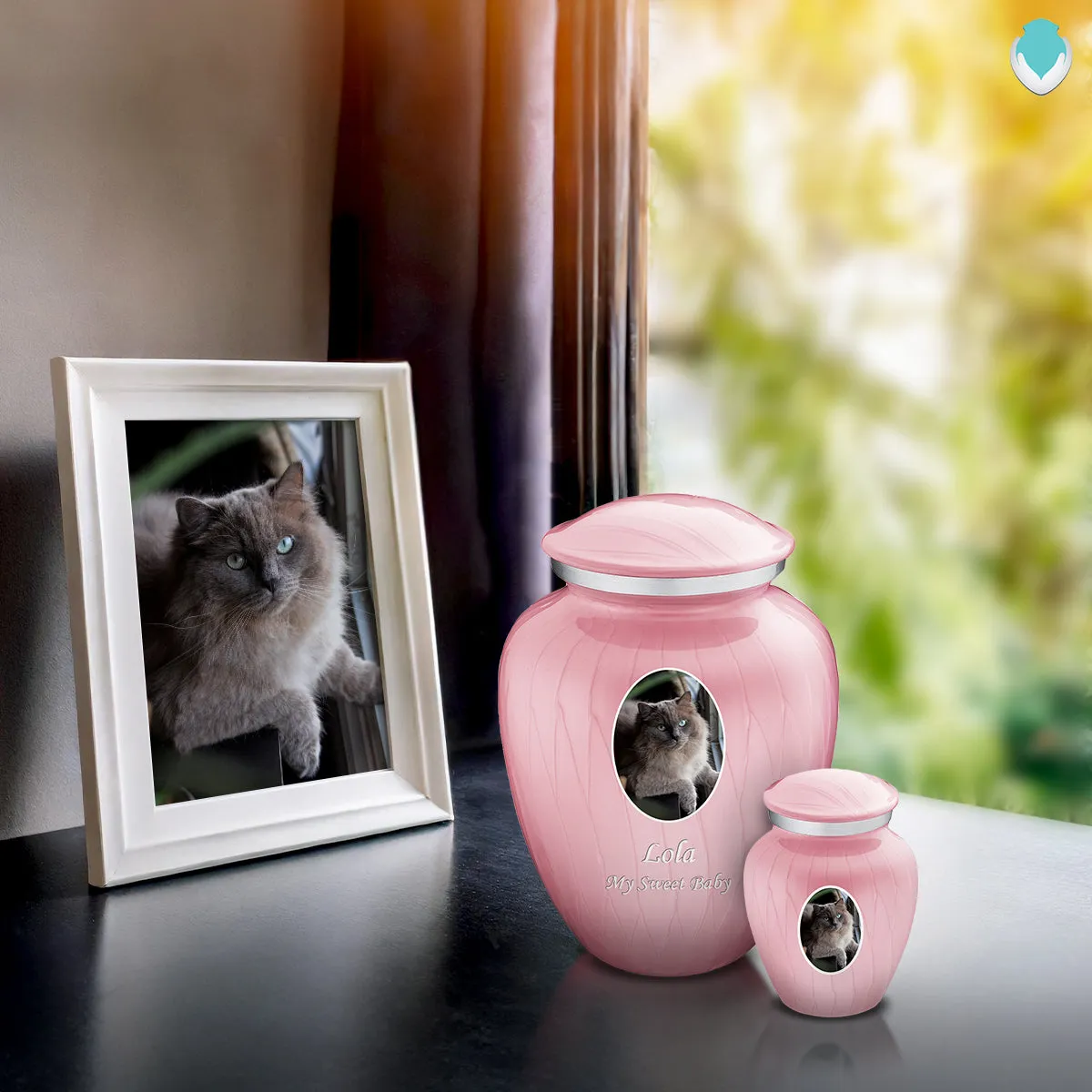 Adult Pet Embrace Pearl Pink Portrait Cremation Urn