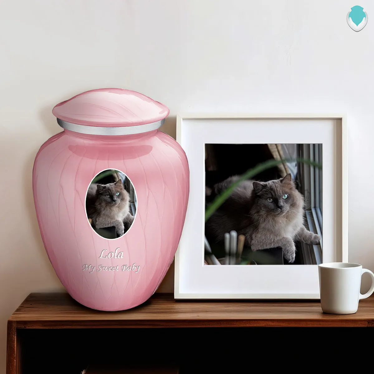Adult Pet Embrace Pearl Pink Portrait Cremation Urn