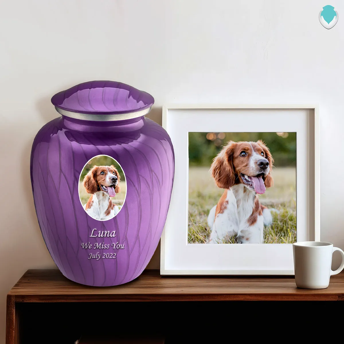 Adult Pet Embrace Pearl Purple Portrait Cremation Urn
