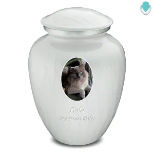 Adult Pet Embrace Pearl White Portrait Cremation Urn