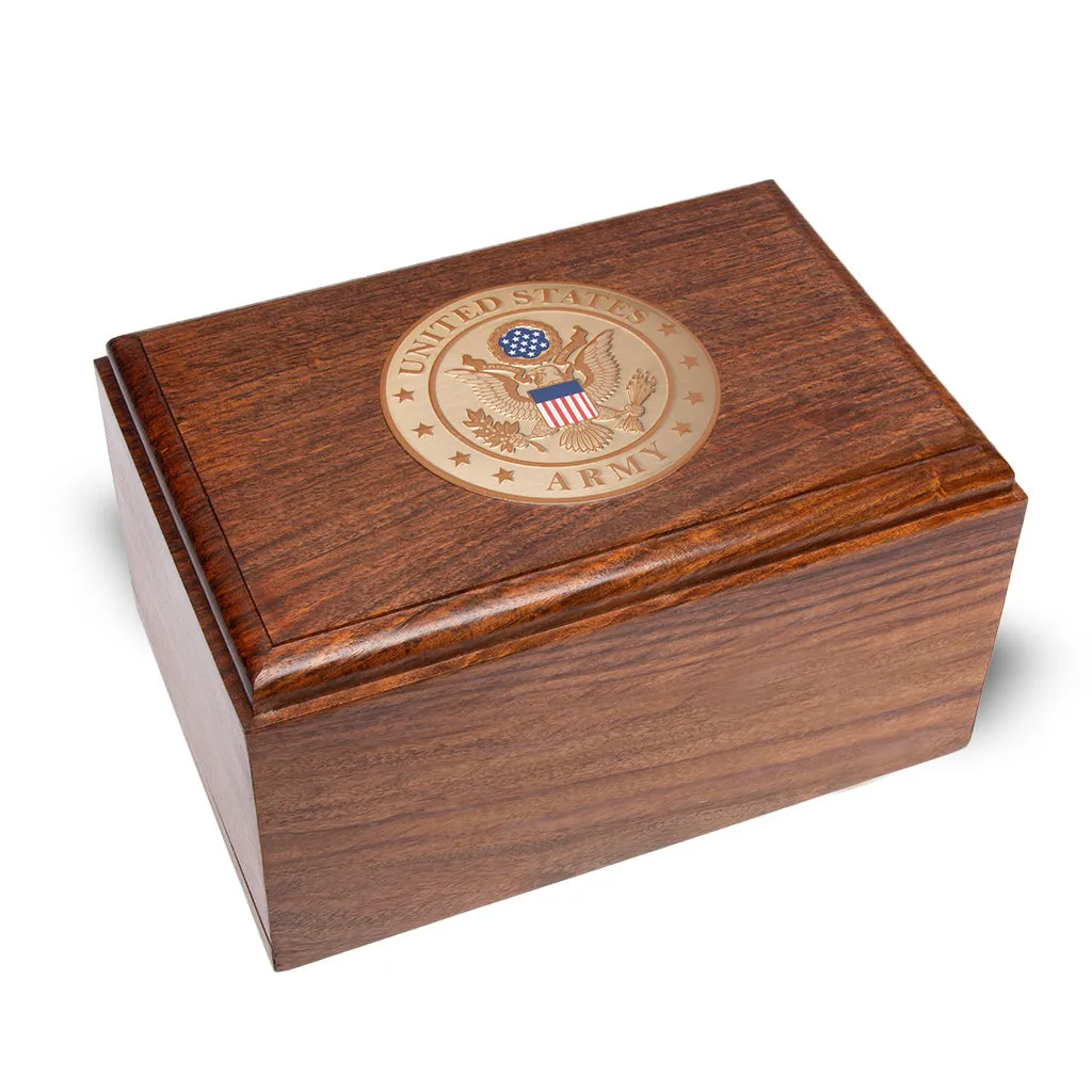 ADULT Rosewood Urn -2705- Bevel Edge with US Military Emblem
