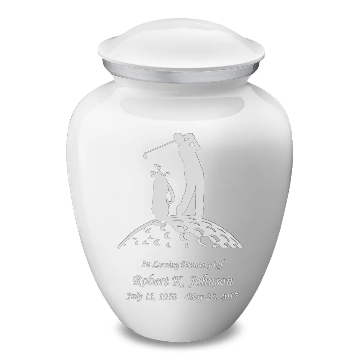 Adult White Embrace Golfer Cremation Urn