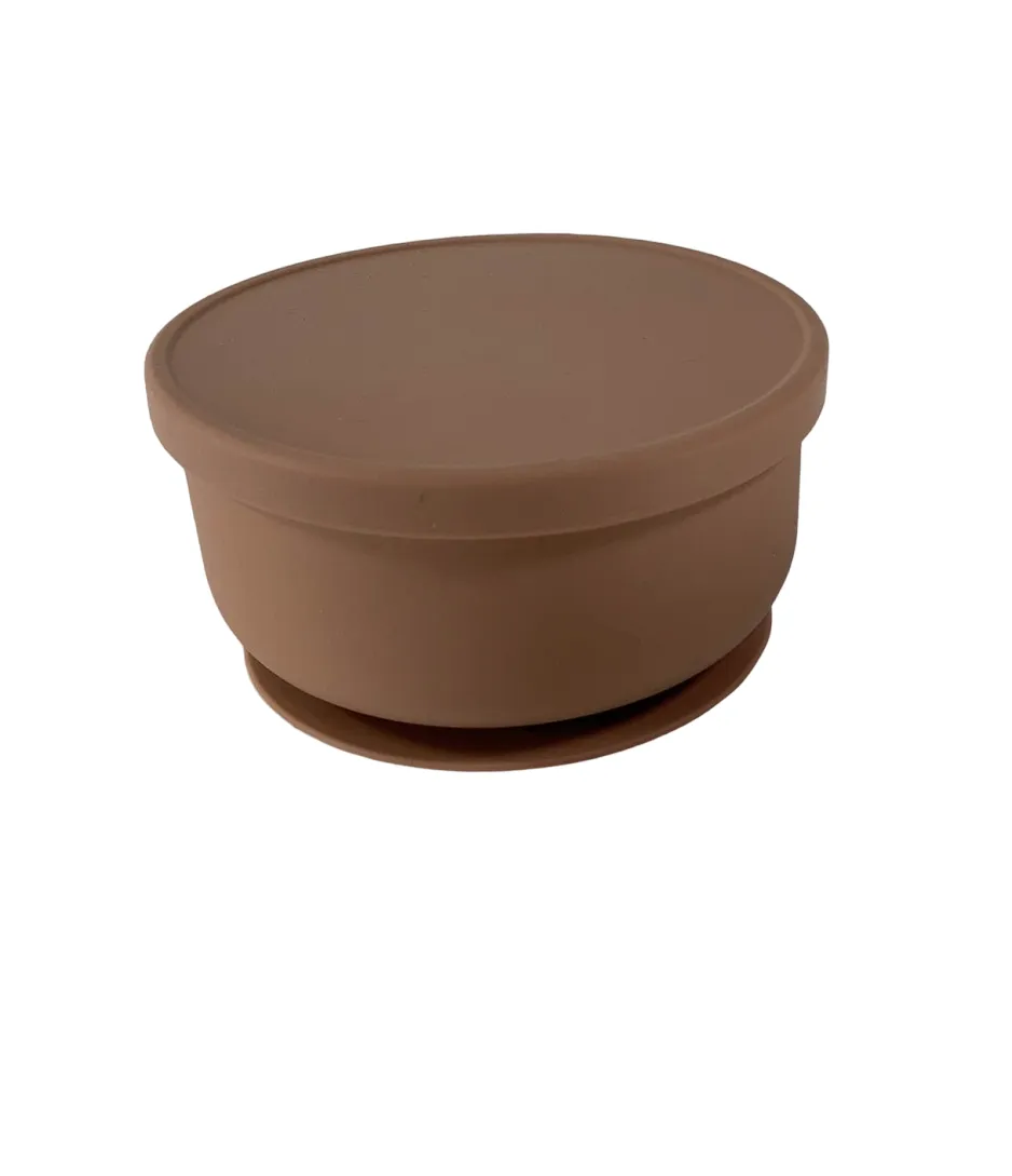 AEIOU B Is For Bowl Silicone Bowl with Lid, Clay