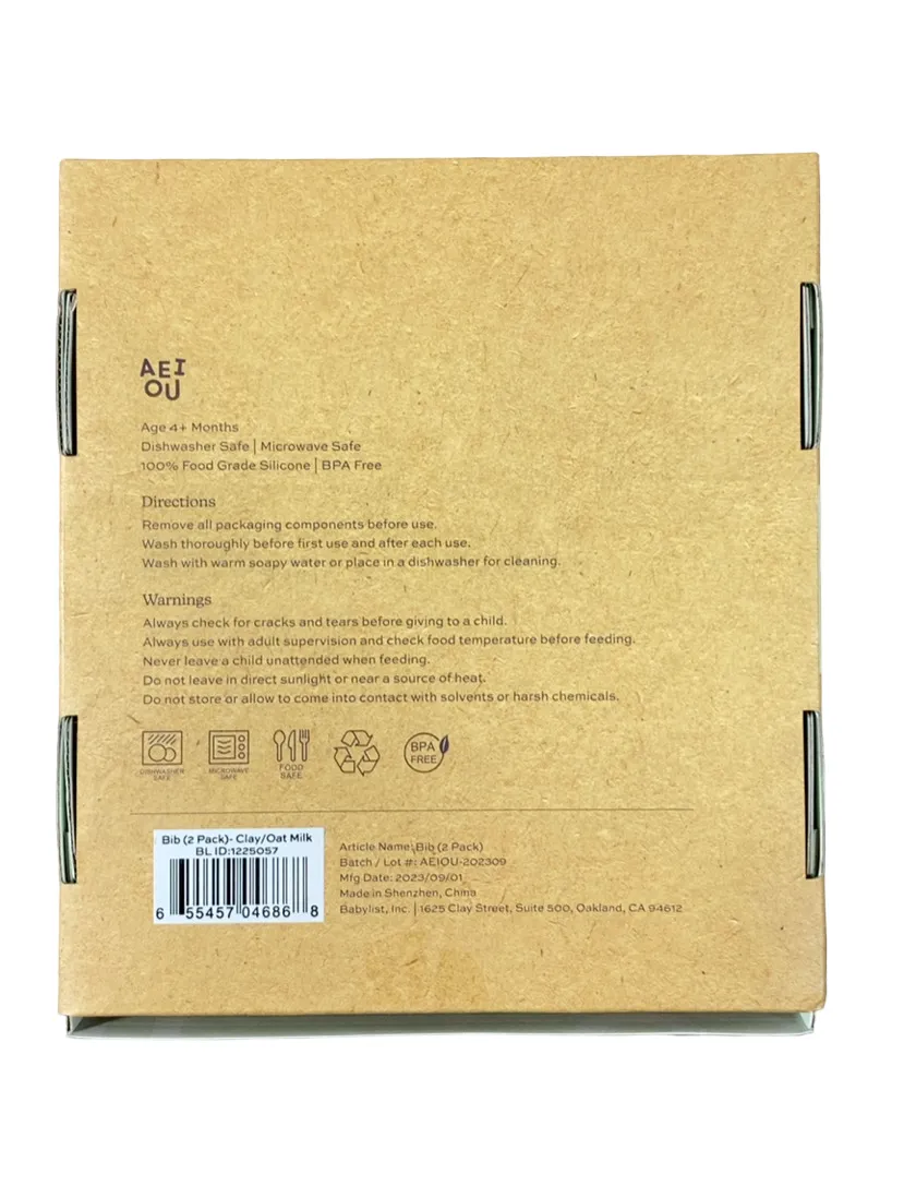 AEIOU Bib 2-Pack, Clay/Oat Milk