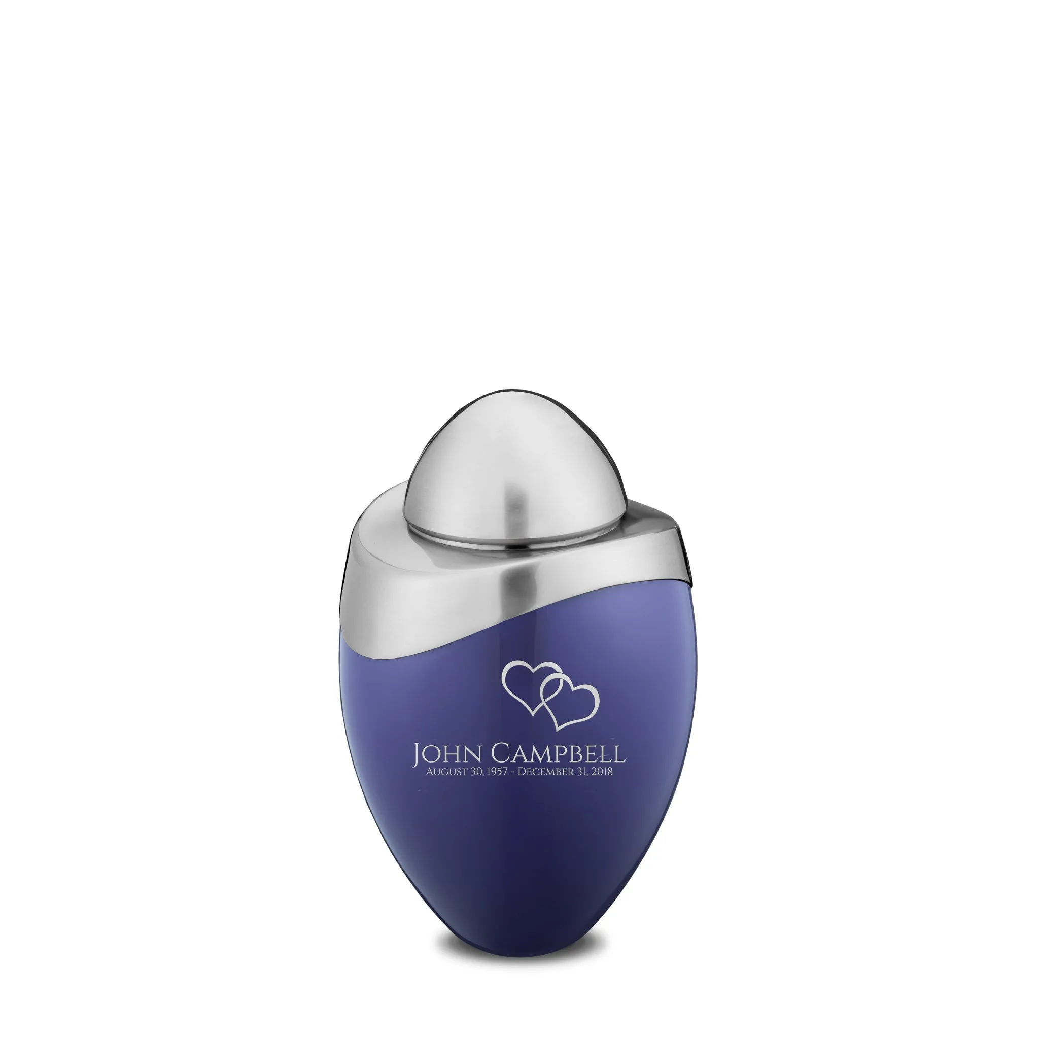 Amore Keepsake Urn Blue & Brushed Pewter