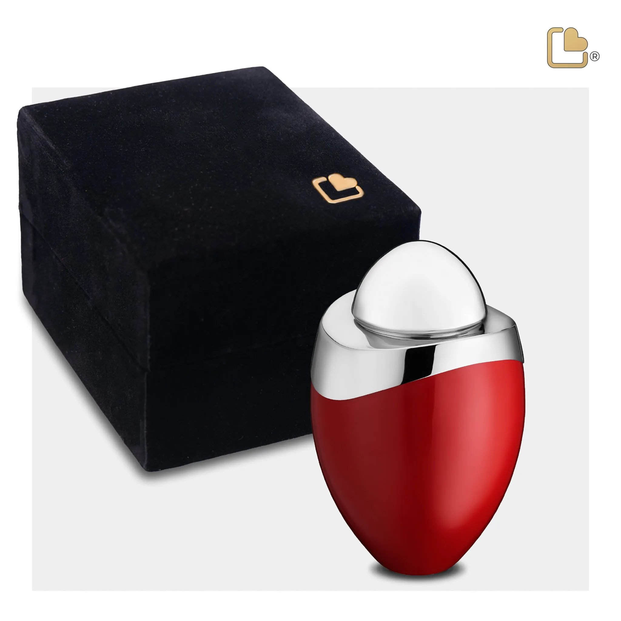 Amore Keepsake Urn Red & Polished Silver