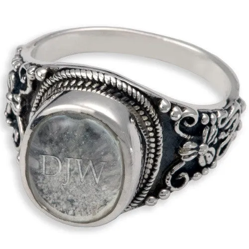 Antique Round Cremation Ring with Clear Glass Front