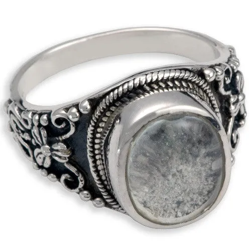 Antique Round Cremation Ring with Clear Glass Front