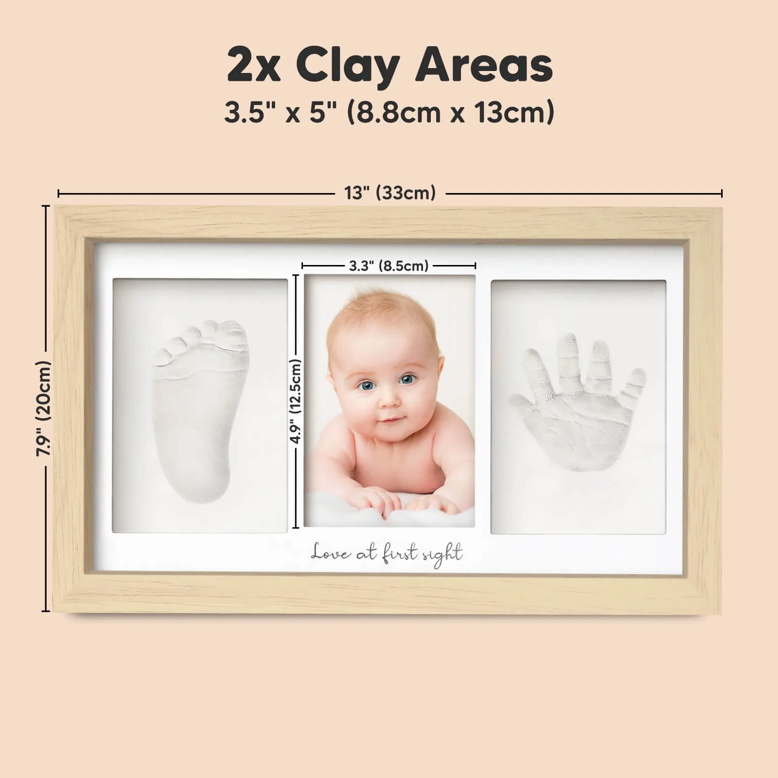 Baby Handprint & Footprint Keepsake Duo Frame (Ash Wood)