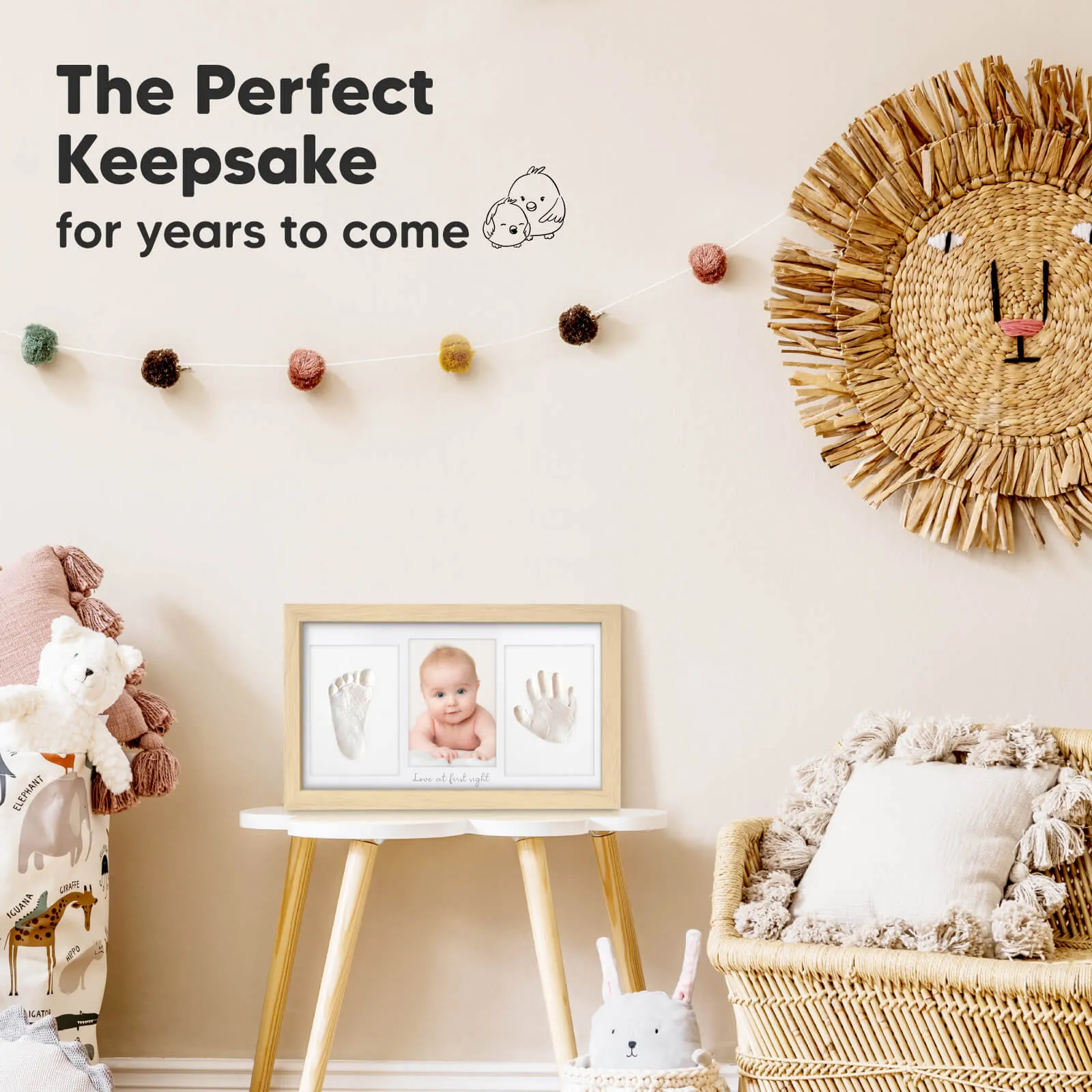 Baby Handprint & Footprint Keepsake Duo Frame (Ash Wood)