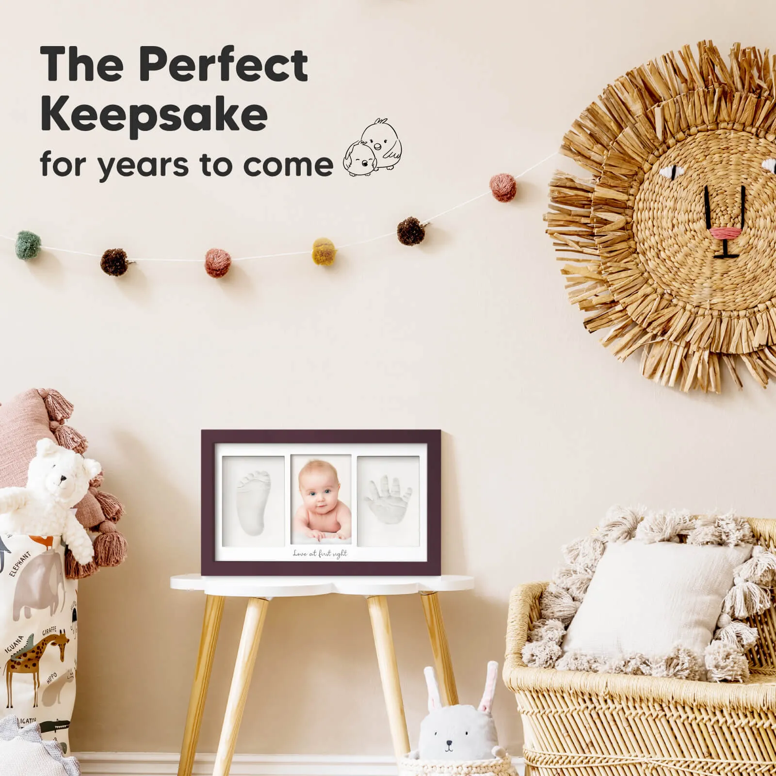 Baby Handprint & Footprint Keepsake Duo Frame (Auburn)