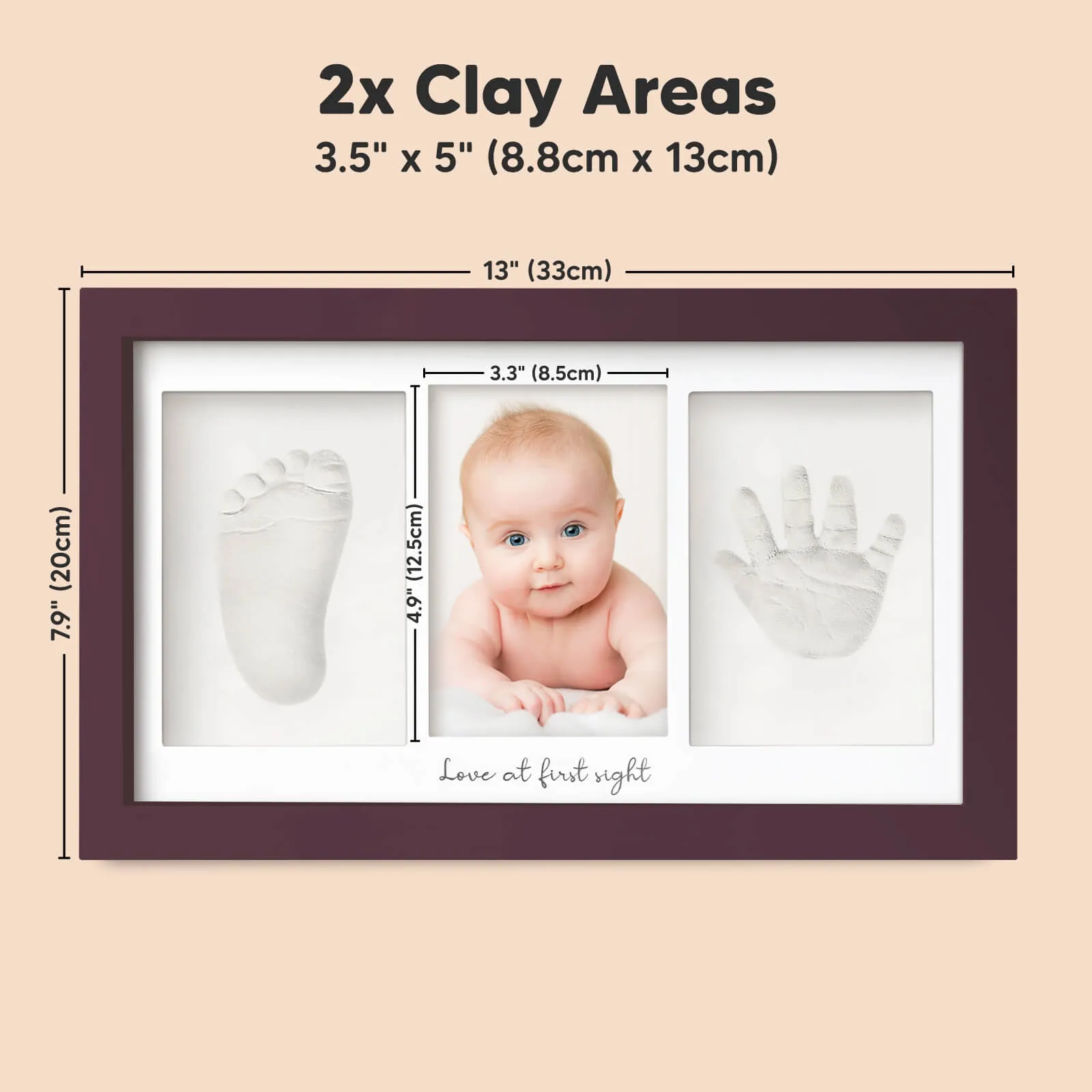 Baby Handprint & Footprint Keepsake Duo Frame (Auburn)