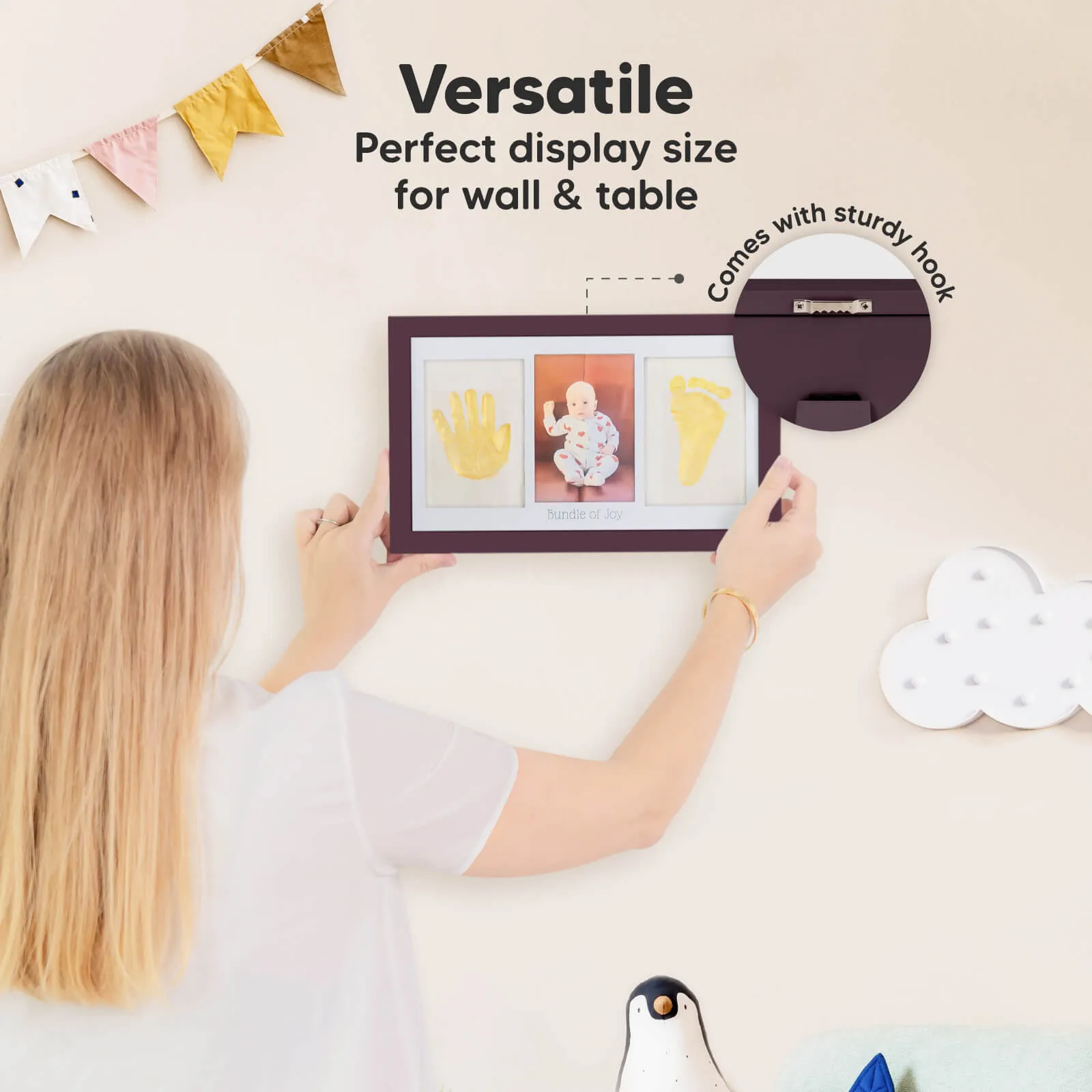 Baby Handprint & Footprint Keepsake Duo Frame (Auburn)