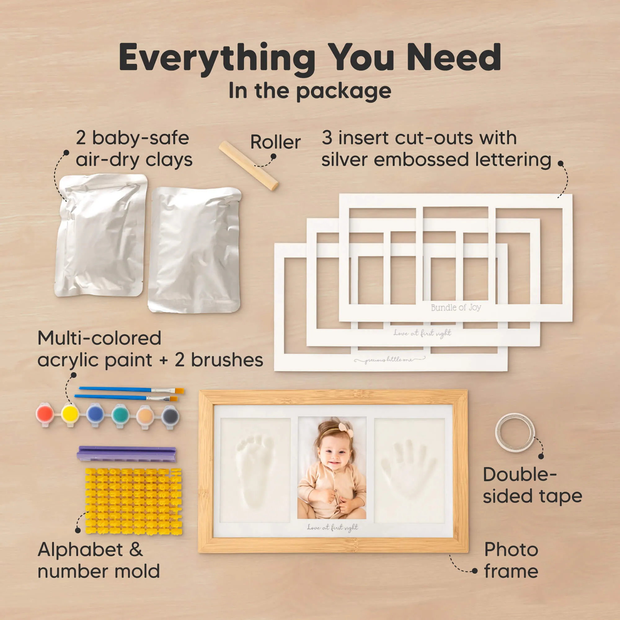 Baby Handprint & Footprint Keepsake Duo Frame (Bamboo)