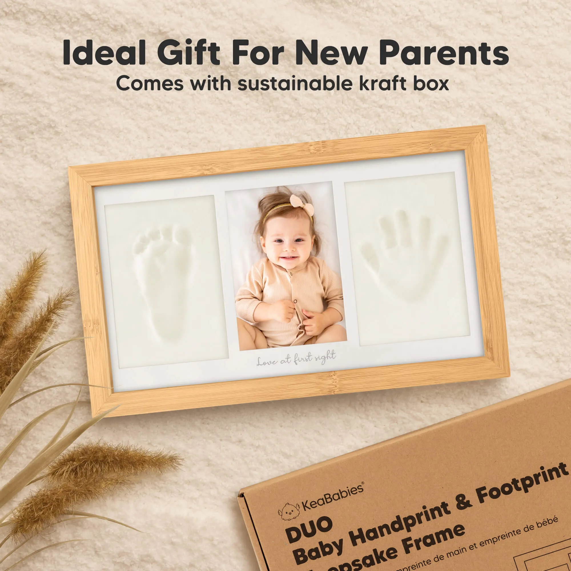 Baby Handprint & Footprint Keepsake Duo Frame (Bamboo)