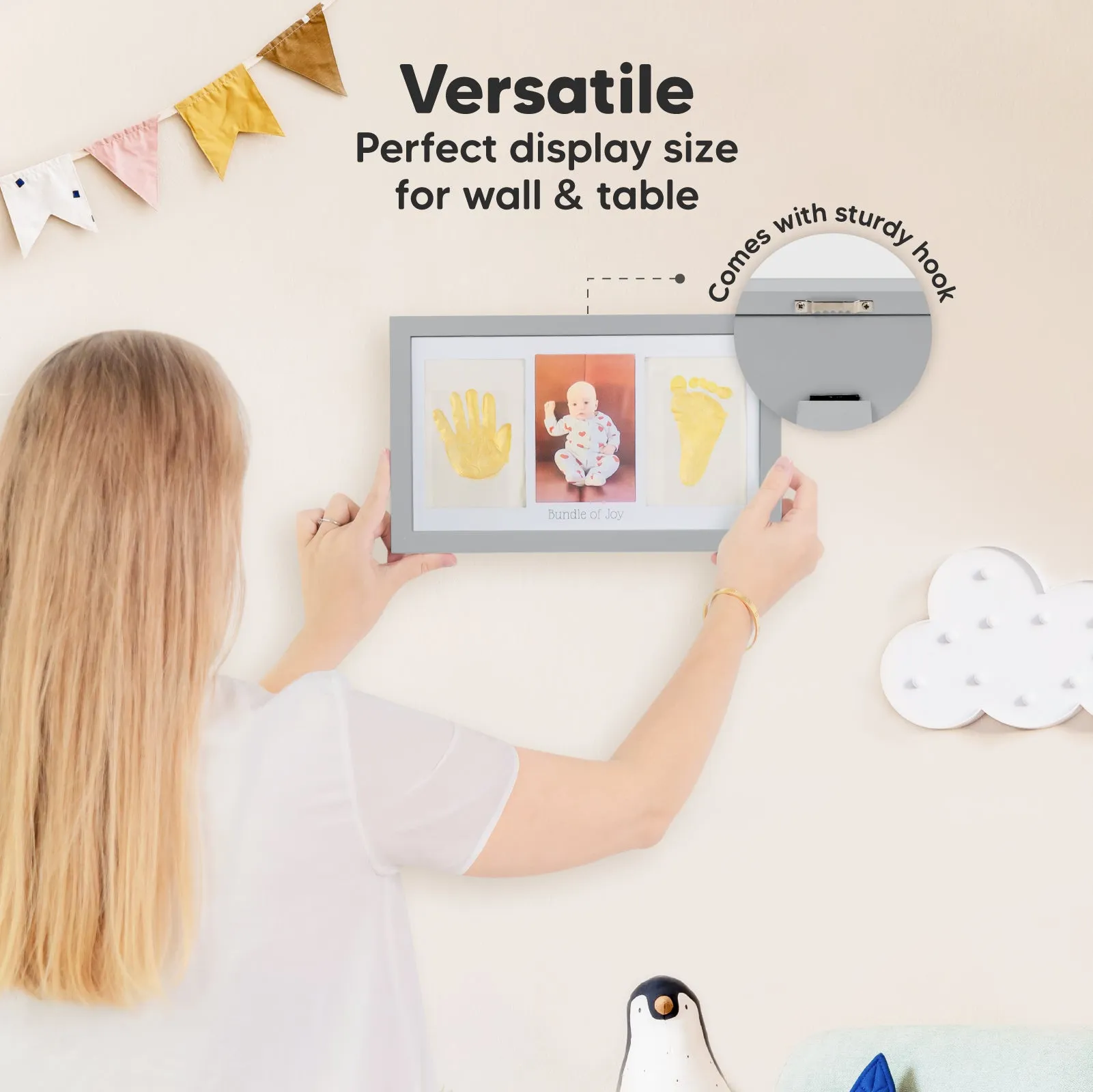 Baby Handprint & Footprint Keepsake Duo Frame (Cloud Gray)