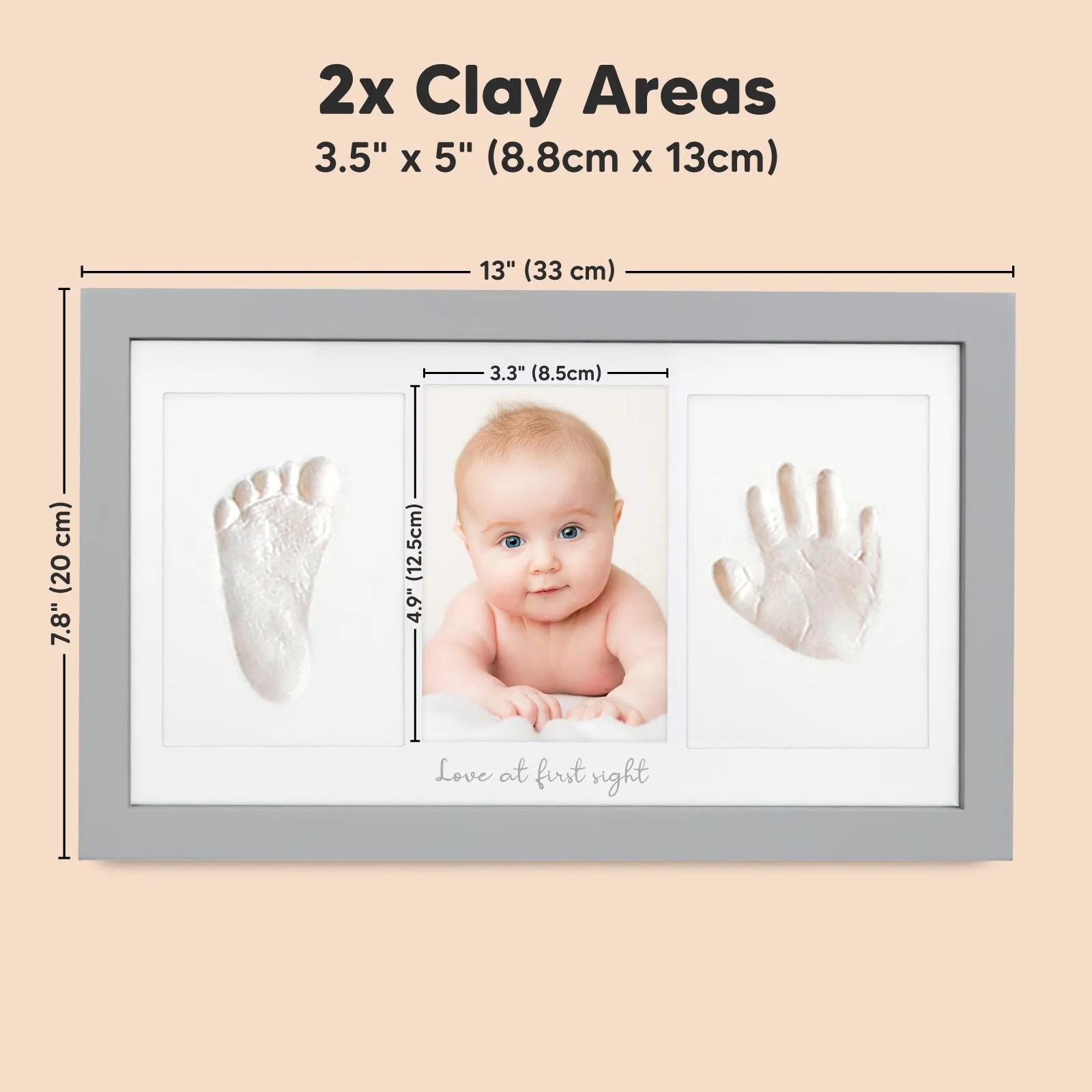Baby Handprint & Footprint Keepsake Duo Frame (Cloud Gray)