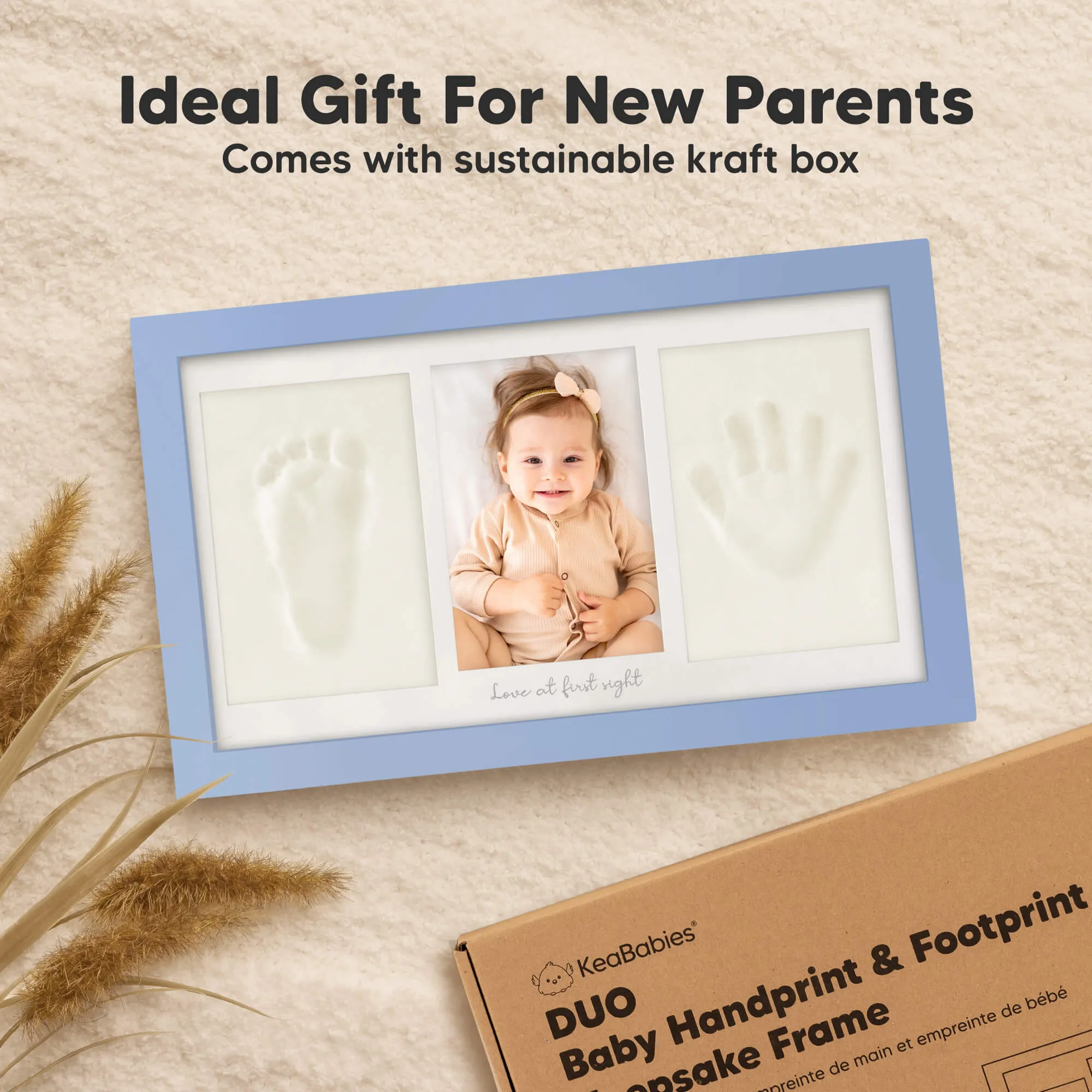 Baby Handprint & Footprint Keepsake Duo Frame (Cornflower)