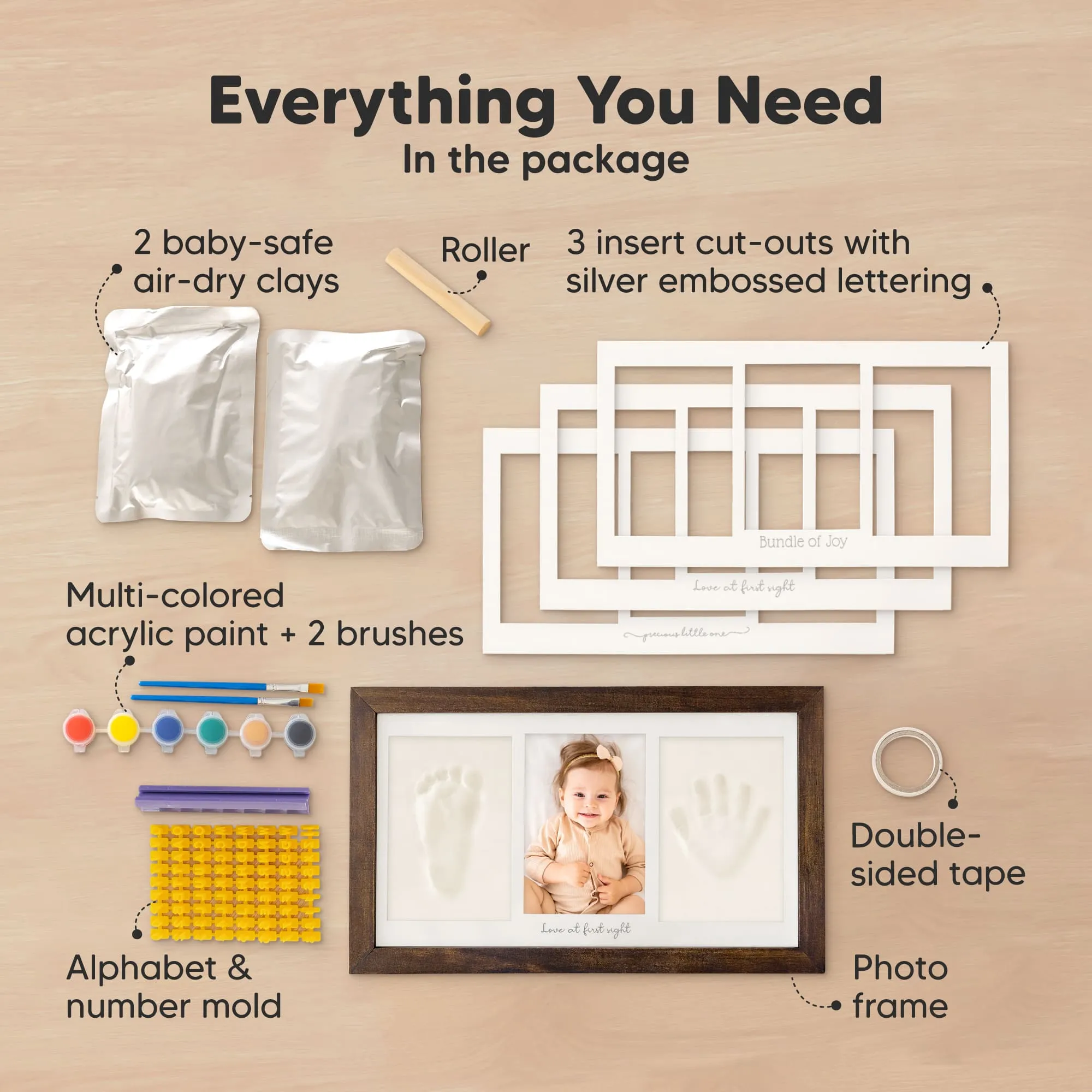 Baby Handprint & Footprint Keepsake Duo Frame (Dark Walnut)