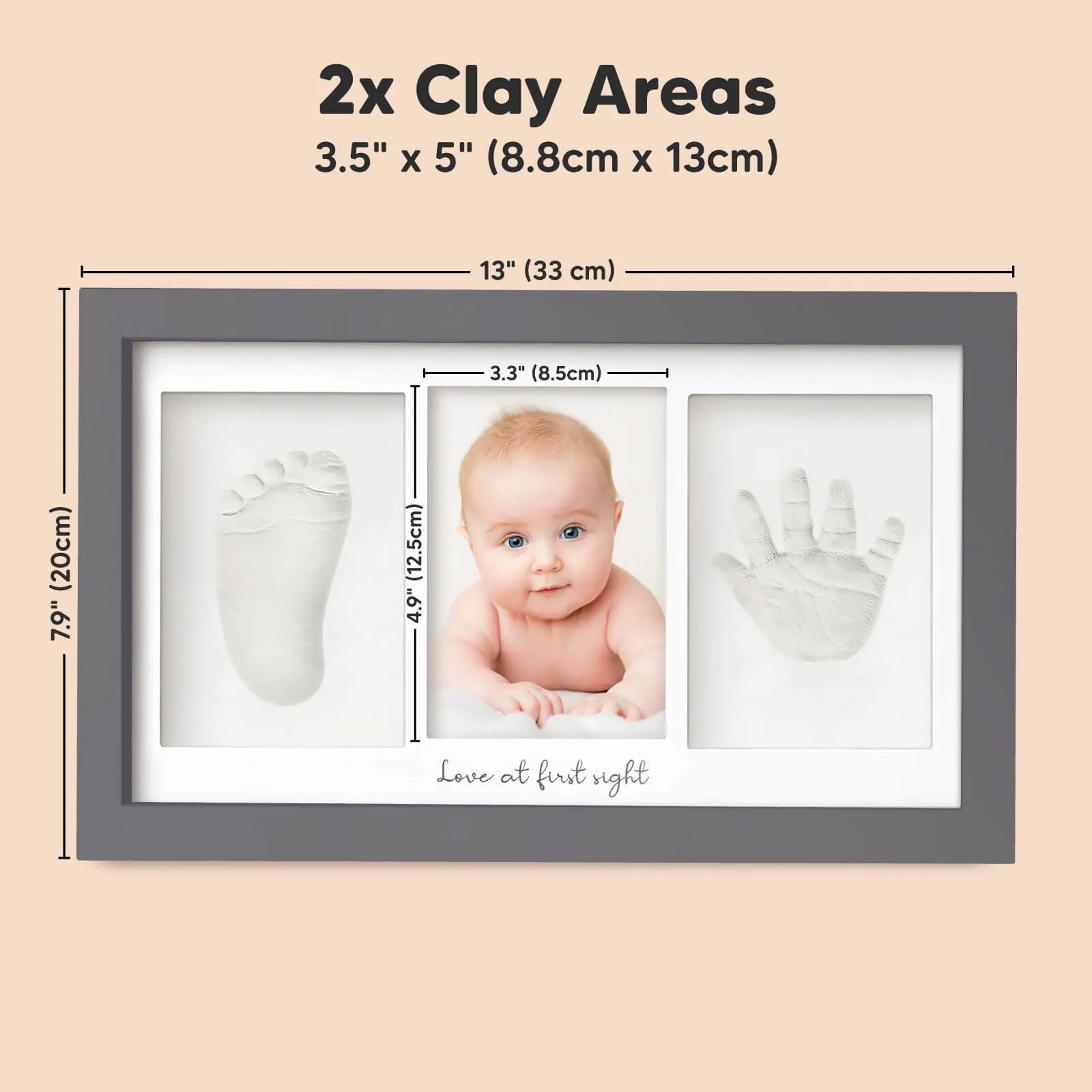 Baby Handprint & Footprint Keepsake Duo Frame (Gunmetal Gray)