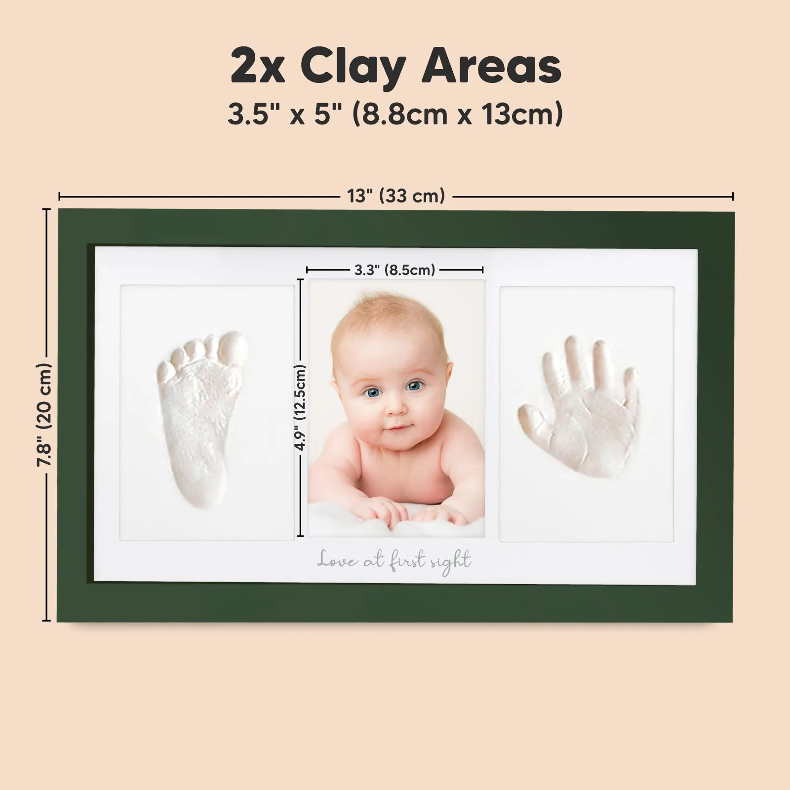 Baby Handprint & Footprint Keepsake Duo Frame (Hunter Green)